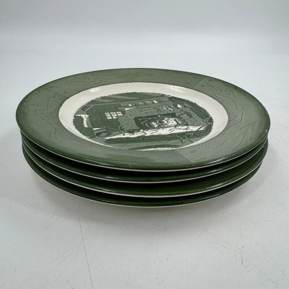 Vintage Colonial Homestead Green by‎ Royal (USA) Luncheon Plate 9 1/8